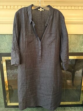 Eileen Fisher Slate Blue Linen Tunic Dress